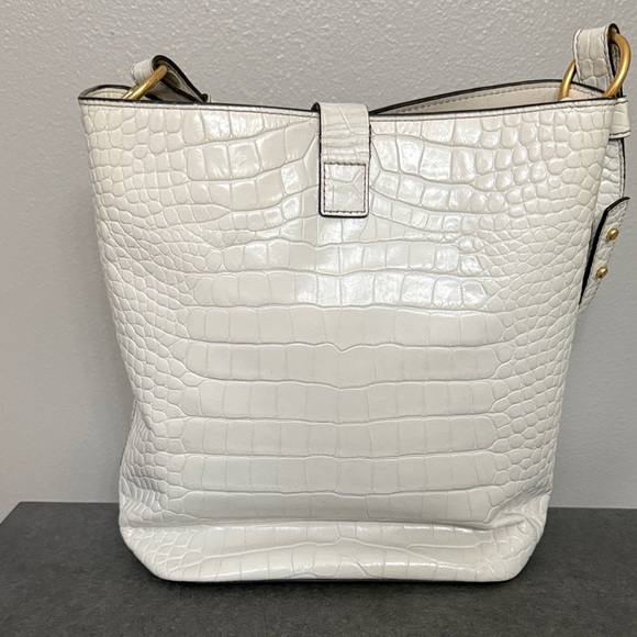 Well Loved Tory Burch White Croc-Embossed Shoulder Bag Junk Project bag - Picture 2 of 16